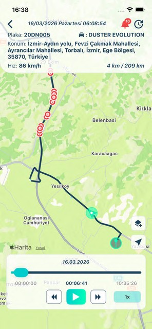 Weaver araç takip mobil uygulaması — Geçmiş rota izleme